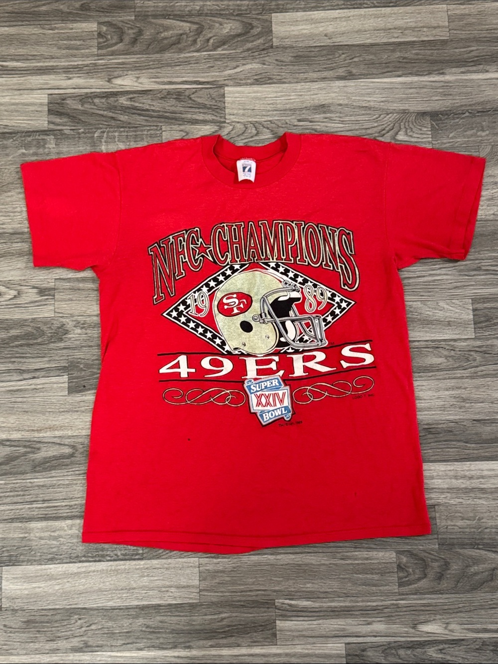 Vintage Logo 7 49ers 1989 SuperBowl shirt adult sz L, as is